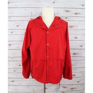 Men's Vintage Red Woolrich Light Windbreaker‎ Hooded Jacket Sz L